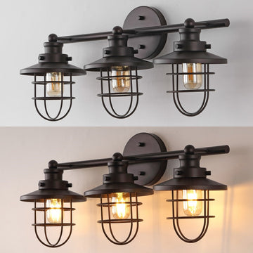 Ellis 24" 3-Light Industrial Farmhouse Vanity Light with Bathroom Hardware Accessory Set - JONATHAN Y